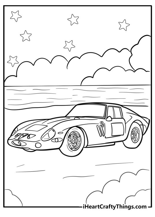 Ferrari gto driving through the hills to color