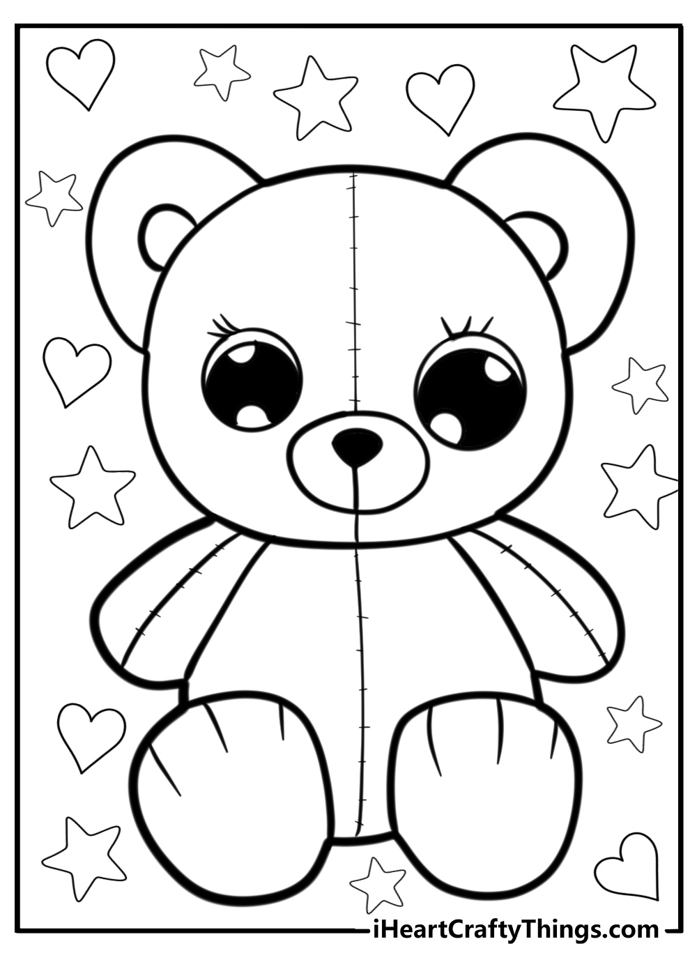 Kawaii bear coloring page for preschoolers