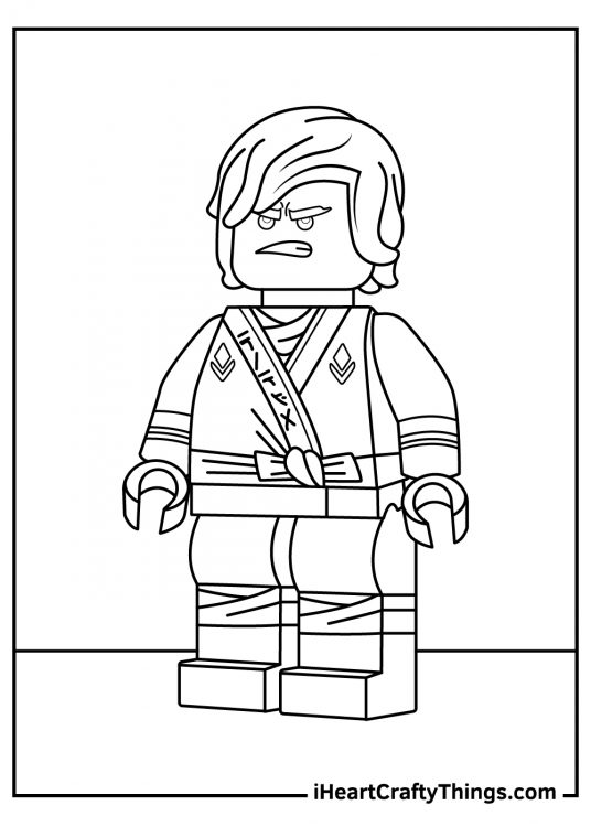 Lego Ninjago-themed coloring page featuring a character with an angry facial expression