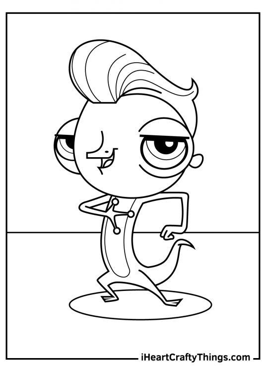 Littlest Pet Shop coloring picture featuring clumsy gecko Vinnie dancing on the stage