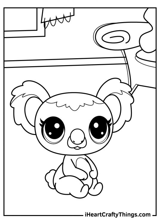 Littlest Pet Shop printable featuring an adorable koala sitting on the floor in a room