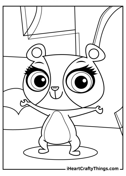 Littlest Pet Shop coloring pdf featuring cute dance loving panda Penny Ling with segmented background