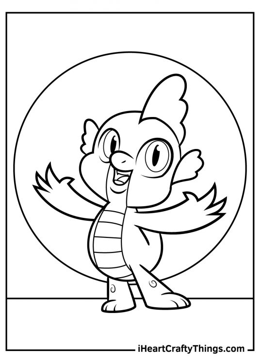 My Little Pony coloring picture featuring a young male dragon Spike the Dragon standing in front of a big circle