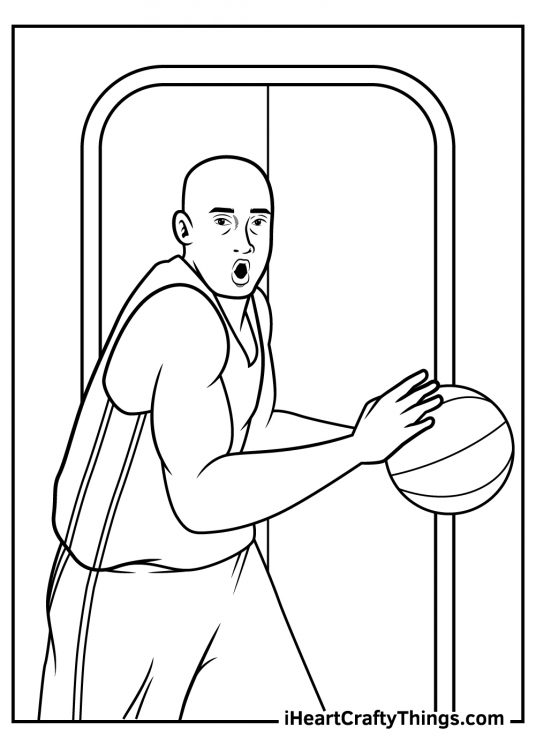 NBA coloring picture featuring a player dribbling the ball and looking for the right timing to pass it