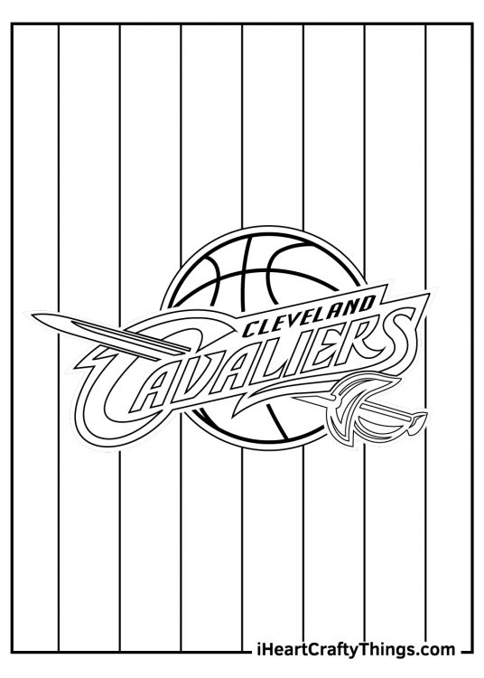 NBA coloring poster presenting The Cleveland Cavaliers team logo with stripes in the backround