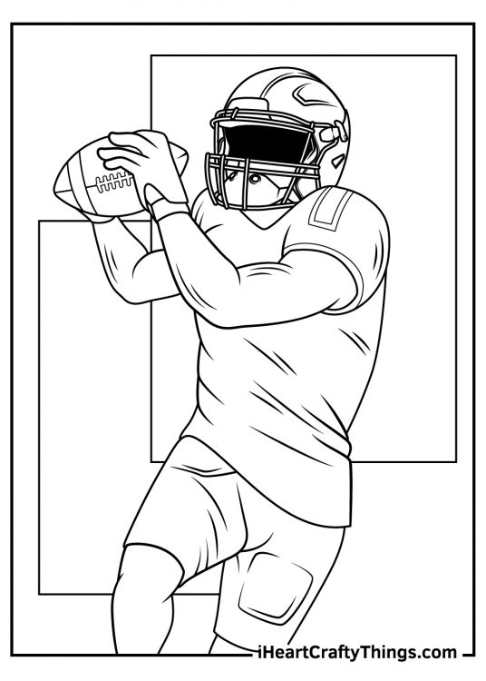 NFL-themed coloring printable featuring football player catching the ball mid-air
