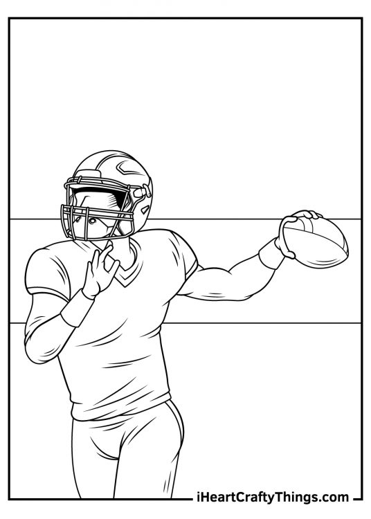 Free printable for kids presenitng NFL football player getting ready to pass the ball