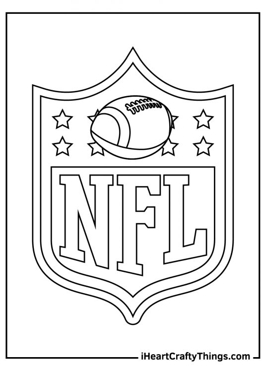 Black-and-white printable coloring sheet presenting iconic NFL logo with clear background