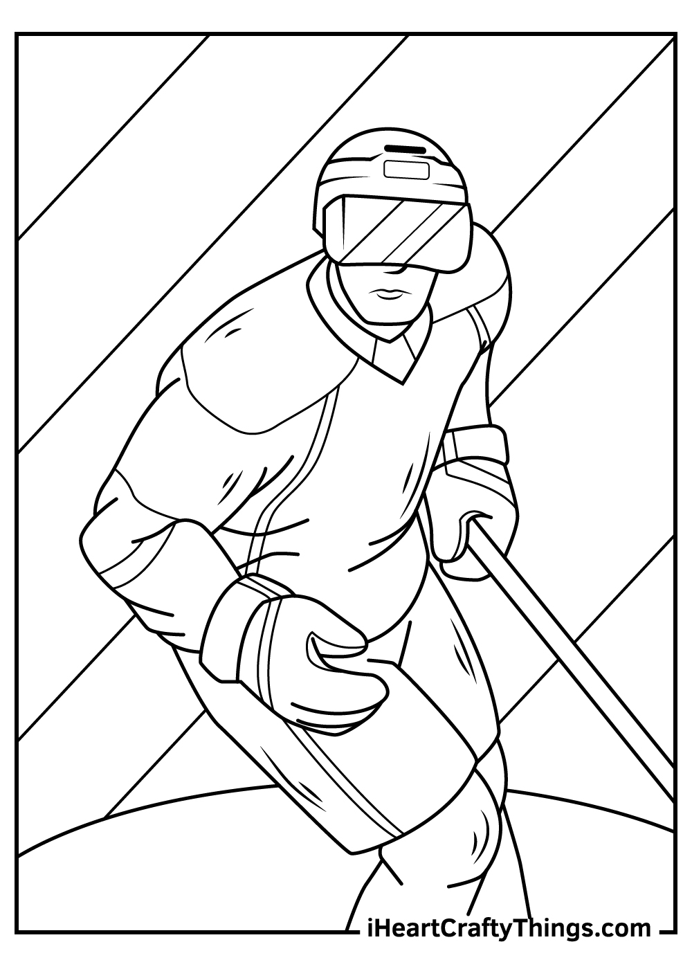 NHL coloring picture featuring a player ready for action with segmented background behind him