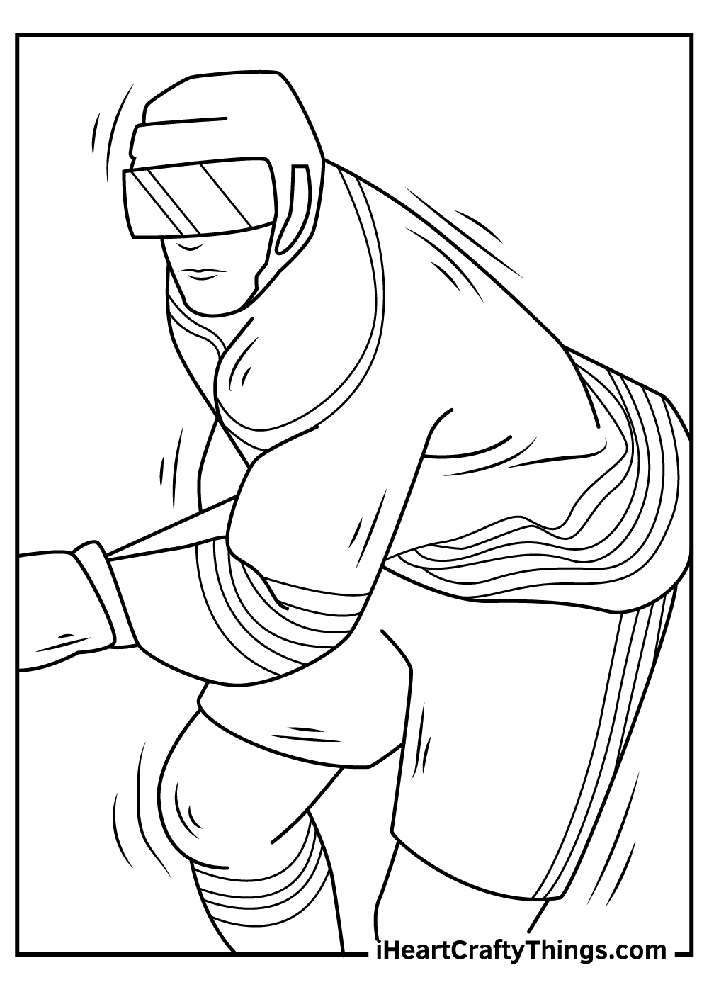 Printable coloring picture for kids featuring NHL player in uniform in a moment of action during a game