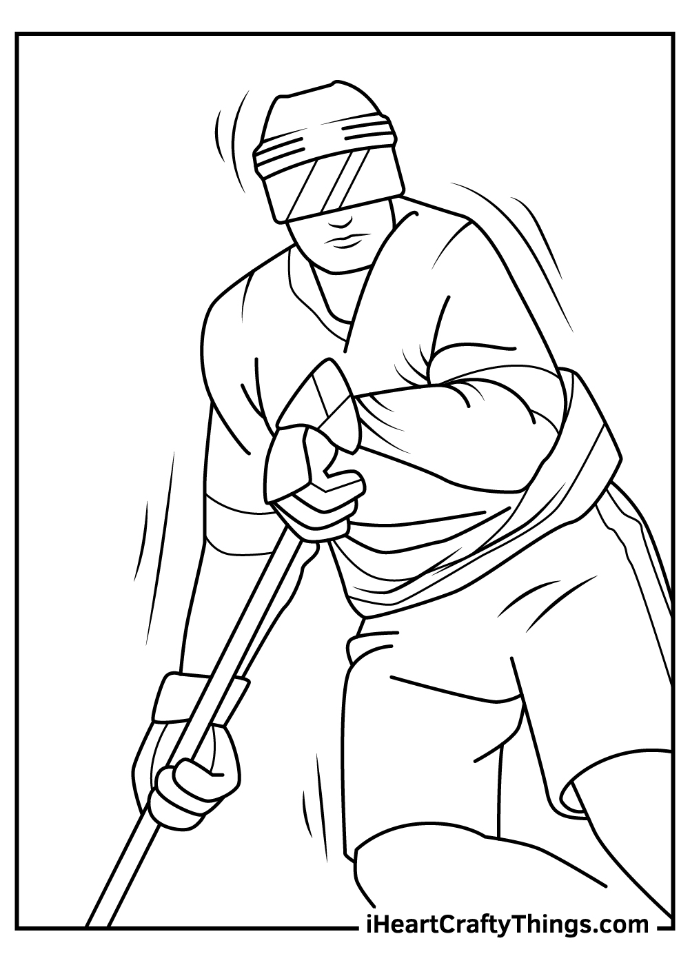 NHL-themed coloring printable of a hockey player in a moment of action during a game