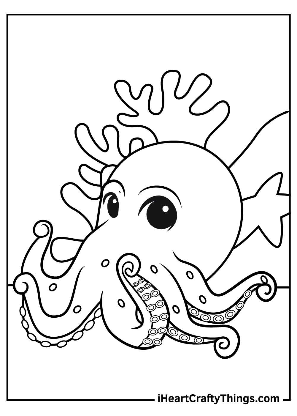 Octopus Coloring Book Style Drawing by William Morris · Creative Fabrica