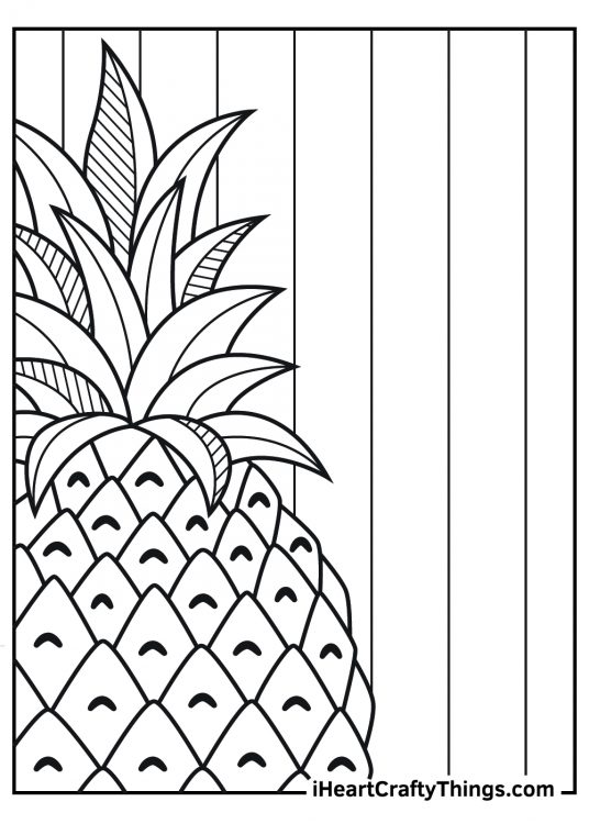 Detailed picture to print and color featuring pineapple closeup with segmented background