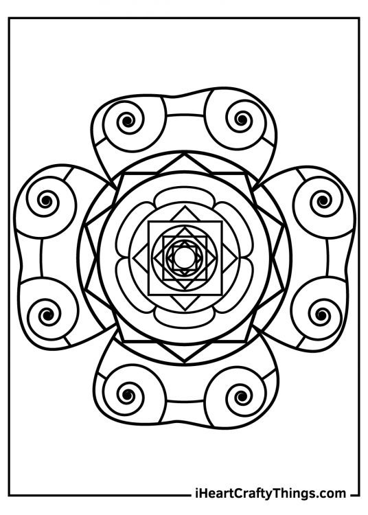 Coloring poster featuring extraordinary design shamrock filled with various ornaments