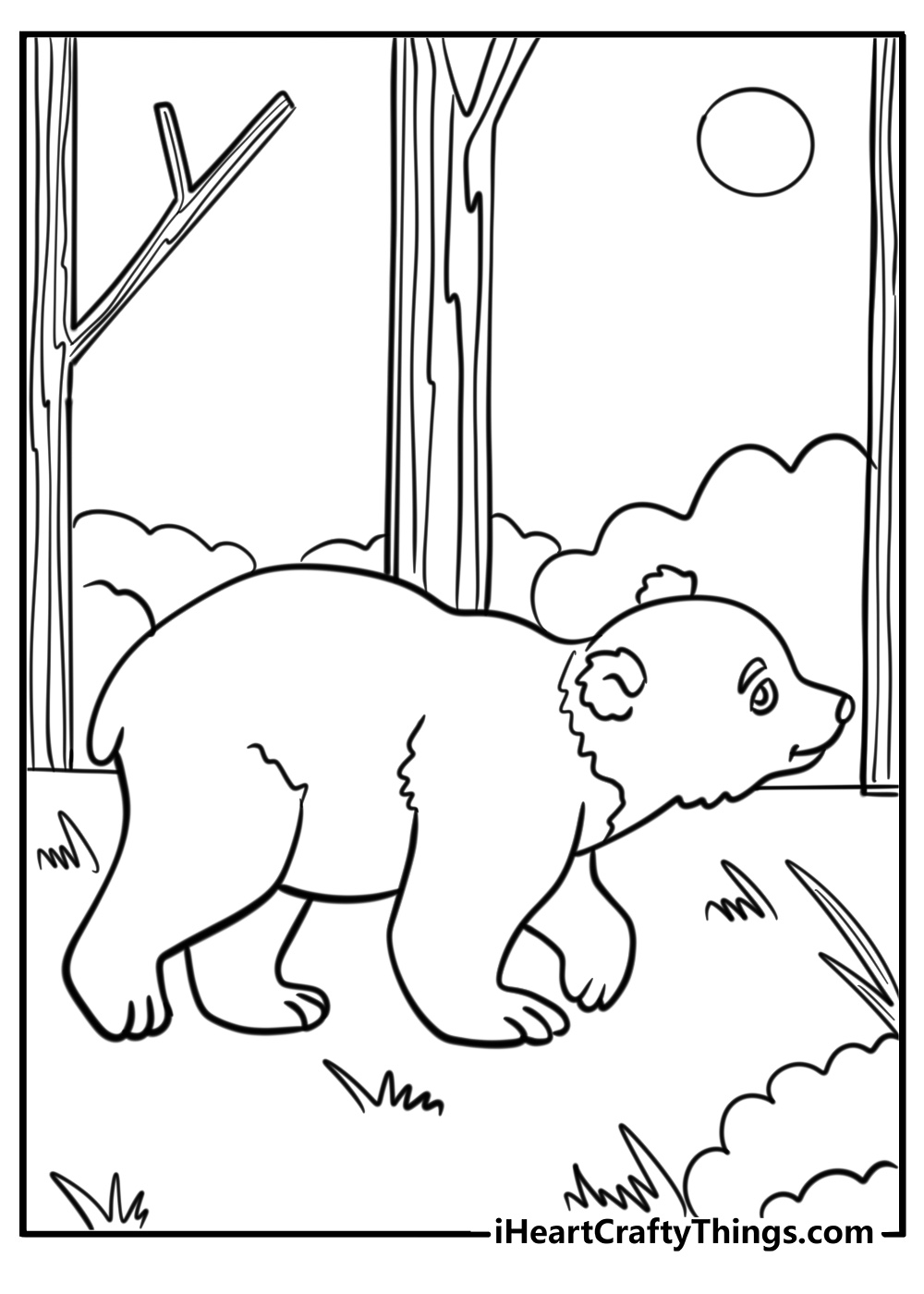 Simple baby bear coloring page walking for kids