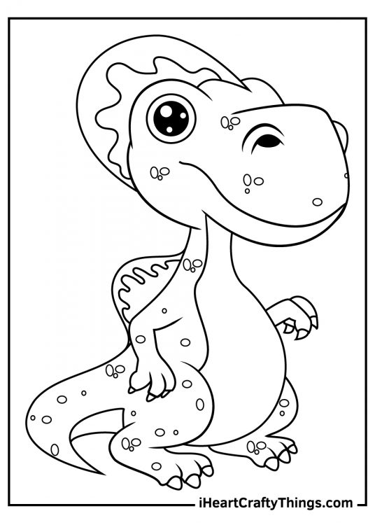 Detailed coloring picture for kids featuring spinosaurus with big head and intricate spots all over the body