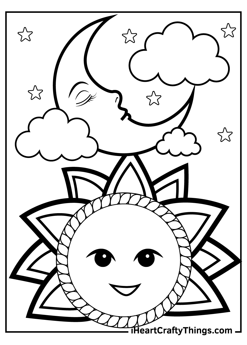 Dream Big Coloring Page - Cute Kawaii Coloring Page For Kids And Adults,  Sun, Moon, Stars, Rainbows — The White Lime