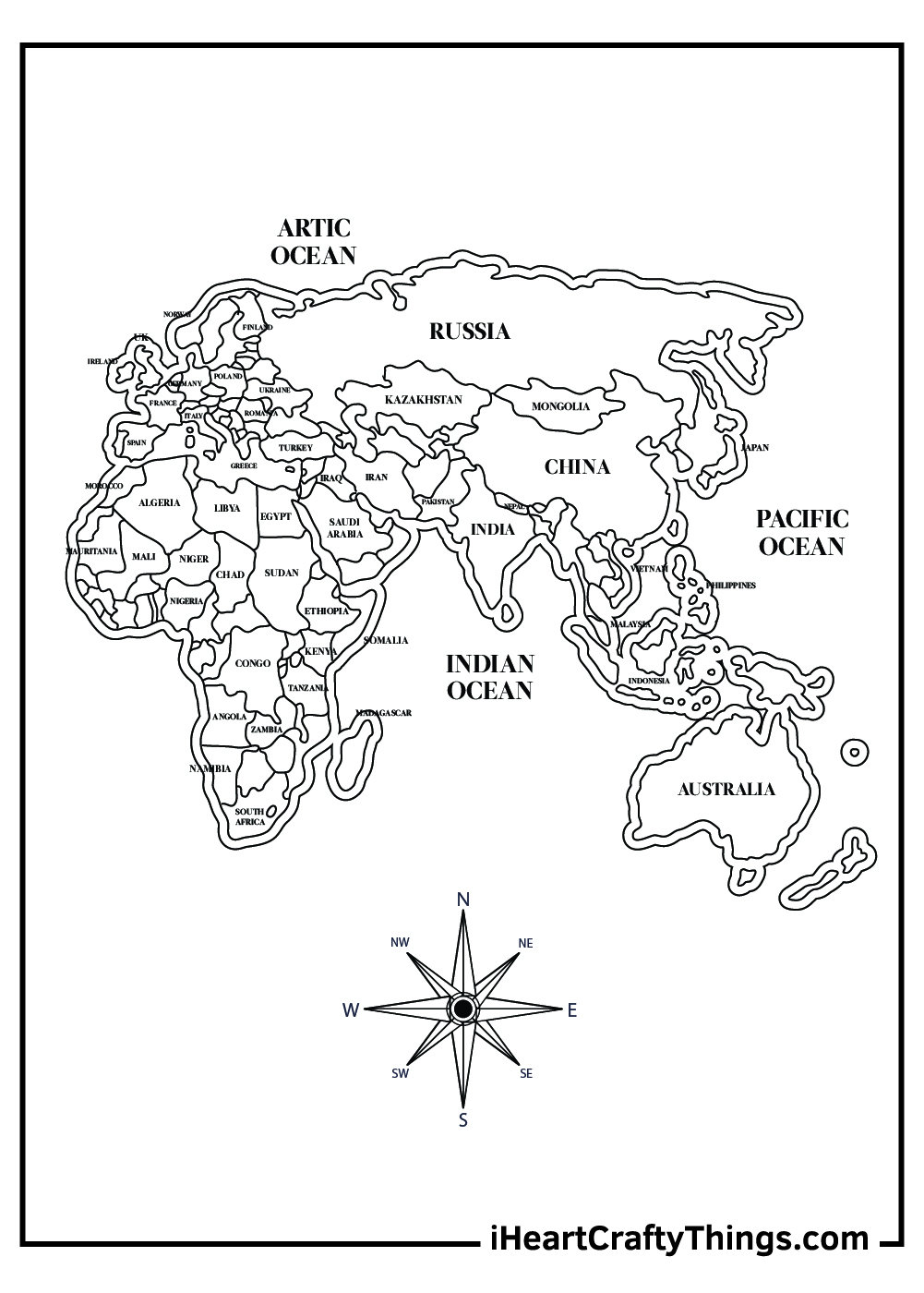 Europe and Asia maps coloring pages printable 