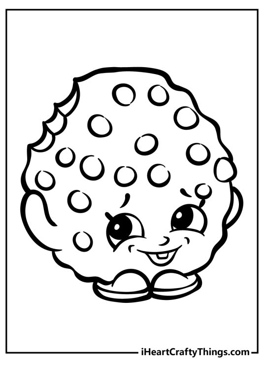 Printable coloring image of a Shopkins character modeled after a chocolate chip cookie