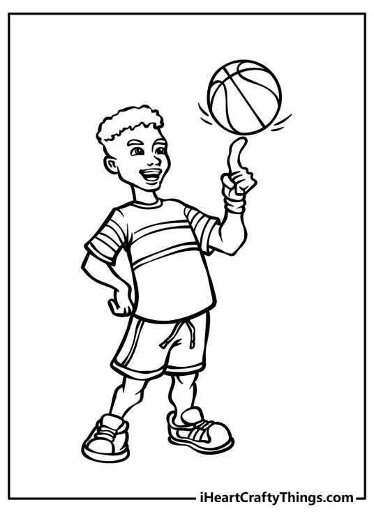 Free to download print coloring pdf of a cheerful teenager spinning the ball on his finger