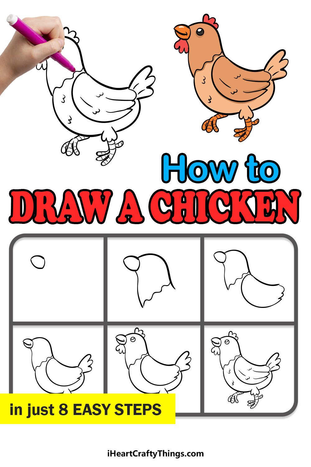 how to draw a chicken in 8 easy steps