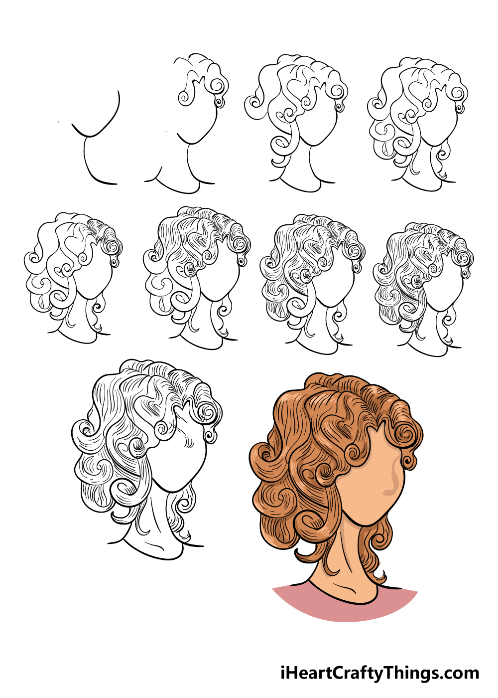 how to draw curly hair in 10 steps