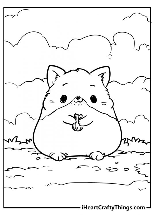 Cute animals printable pdf of a chubby rodent chewing his snack and enjoying a day outside