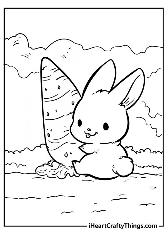 Cute animals coloring page of a bunny holding a carrot almost twice the size that he is