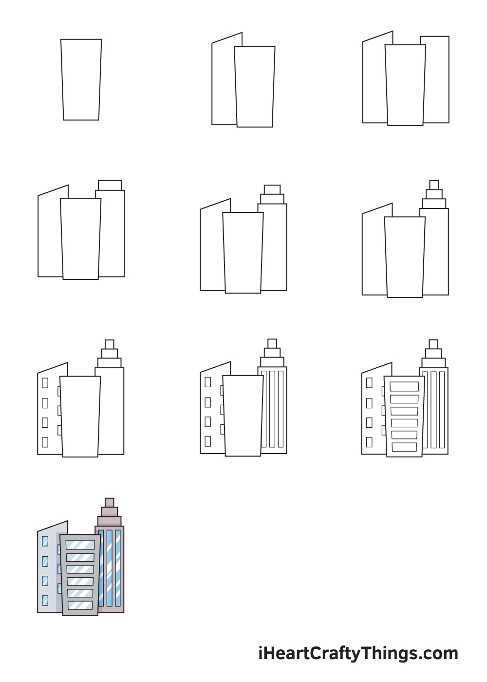 how to draw a school building step by step