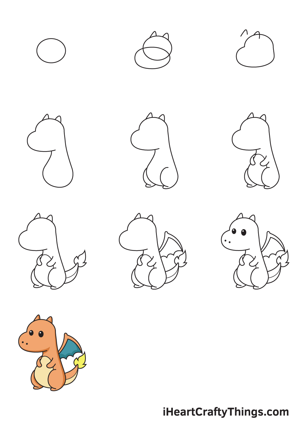 drawing charizard in 9 steps