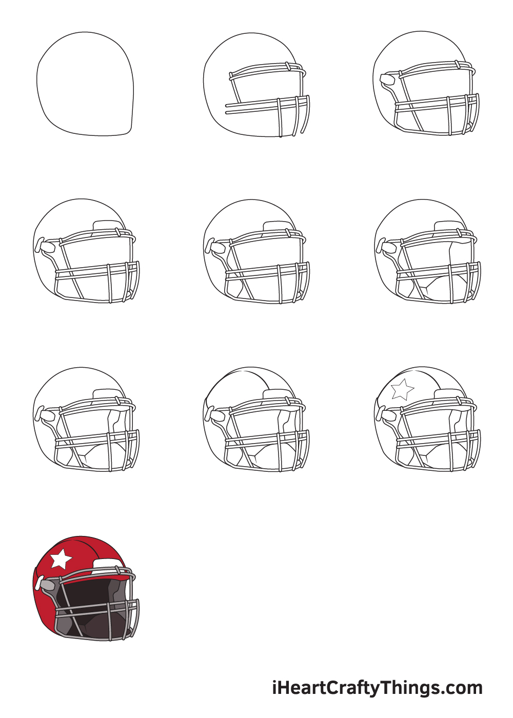 drawing football helmet in 9 steps