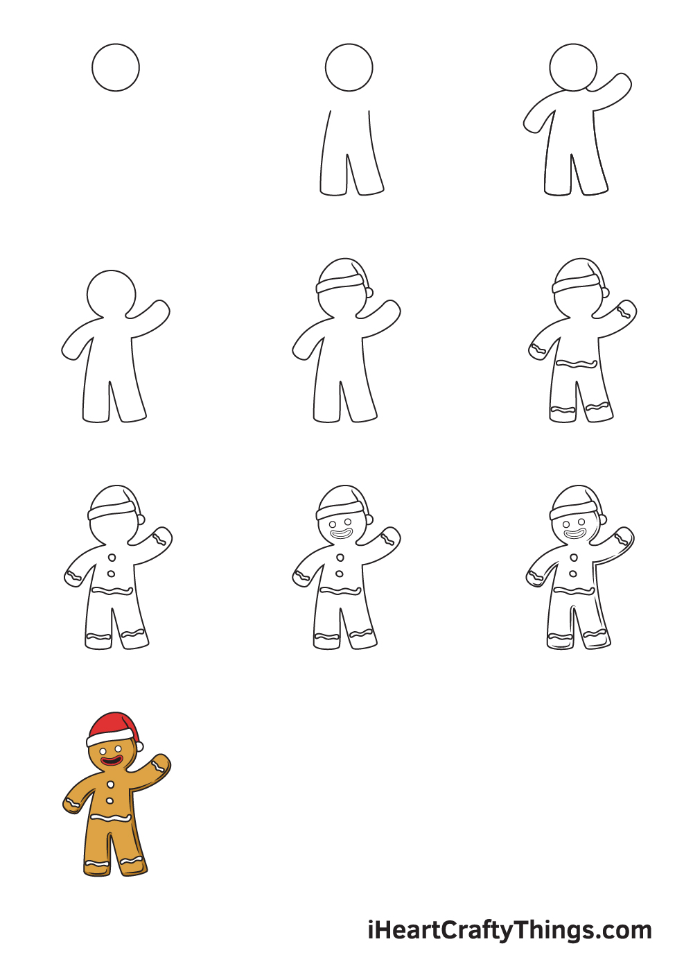 drawing gingerbread man in 9 easy stops