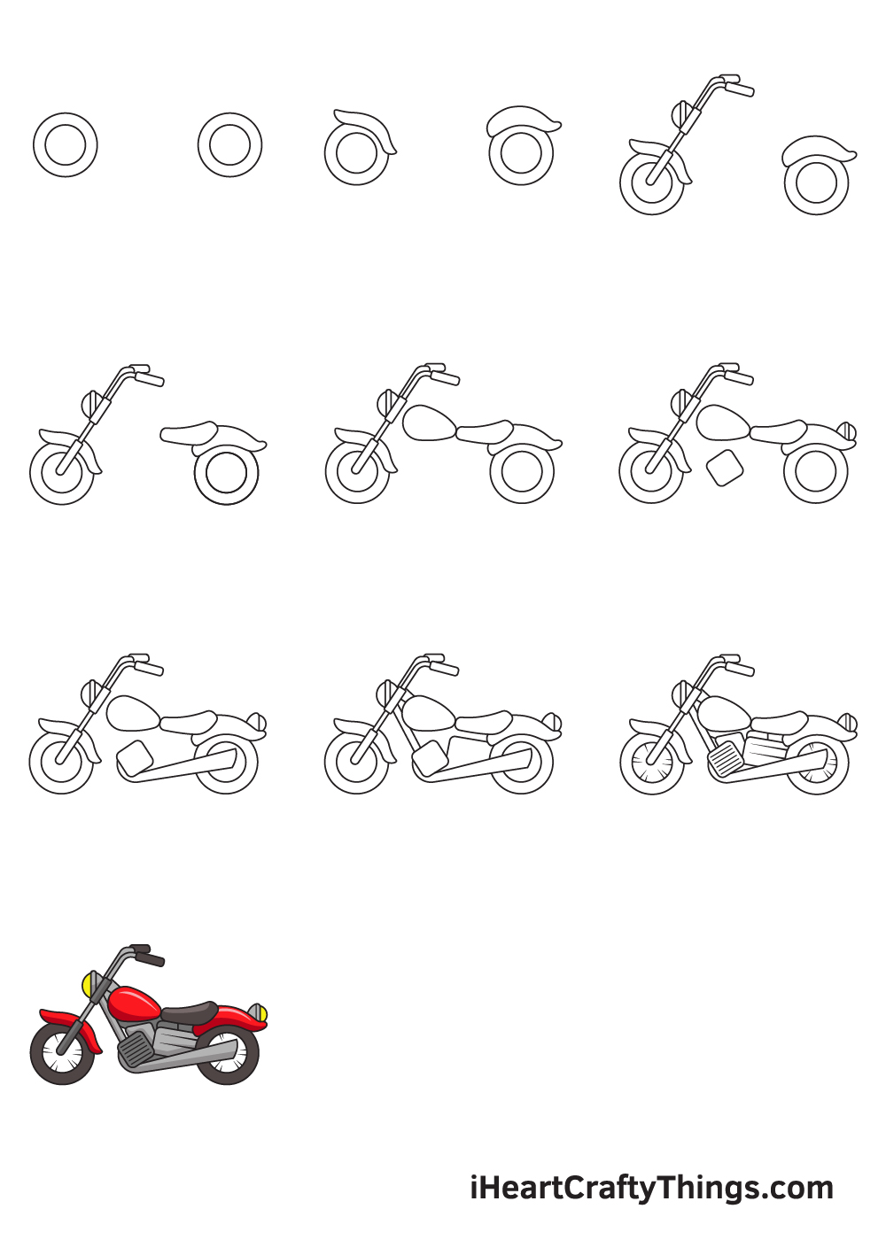 how to draw a motorcycle step by step easy