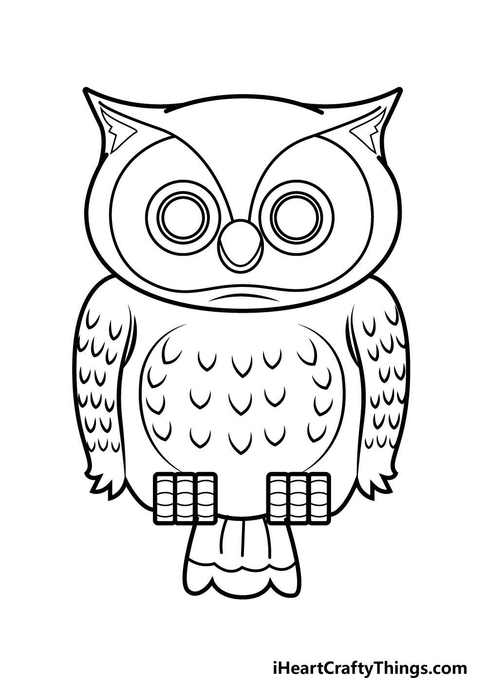 Black And White Coloring Of An Owl With Big Eyes Outline Sketch Drawing  Vector Easy Owl Drawing Easy Owl Outline Easy Owl Sketch PNG and Vector  with Transparent Background for Free Download