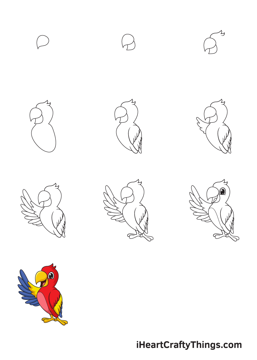 Parrot Drawing For Kids Step By Step