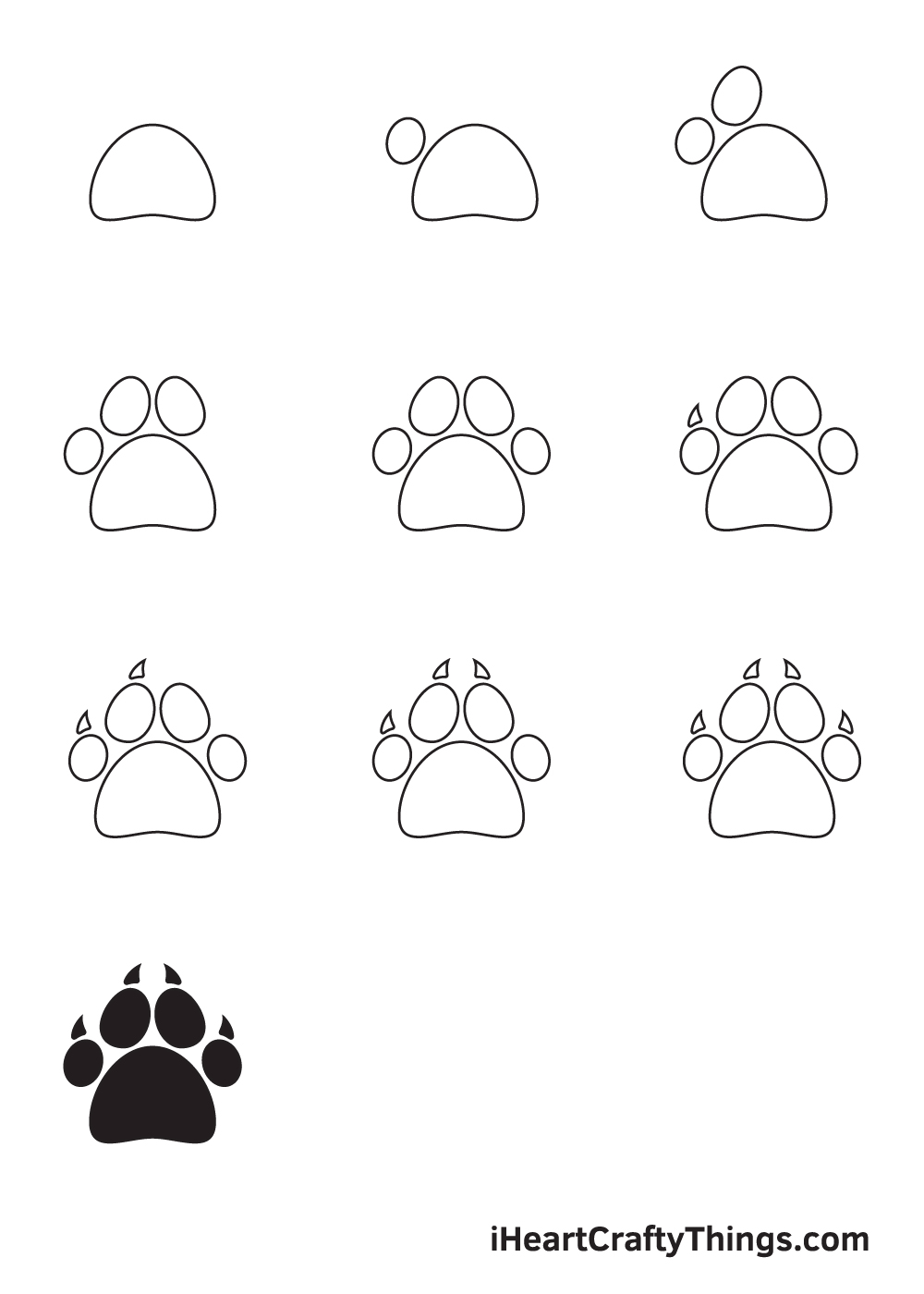 drawing paw print in 9 steps