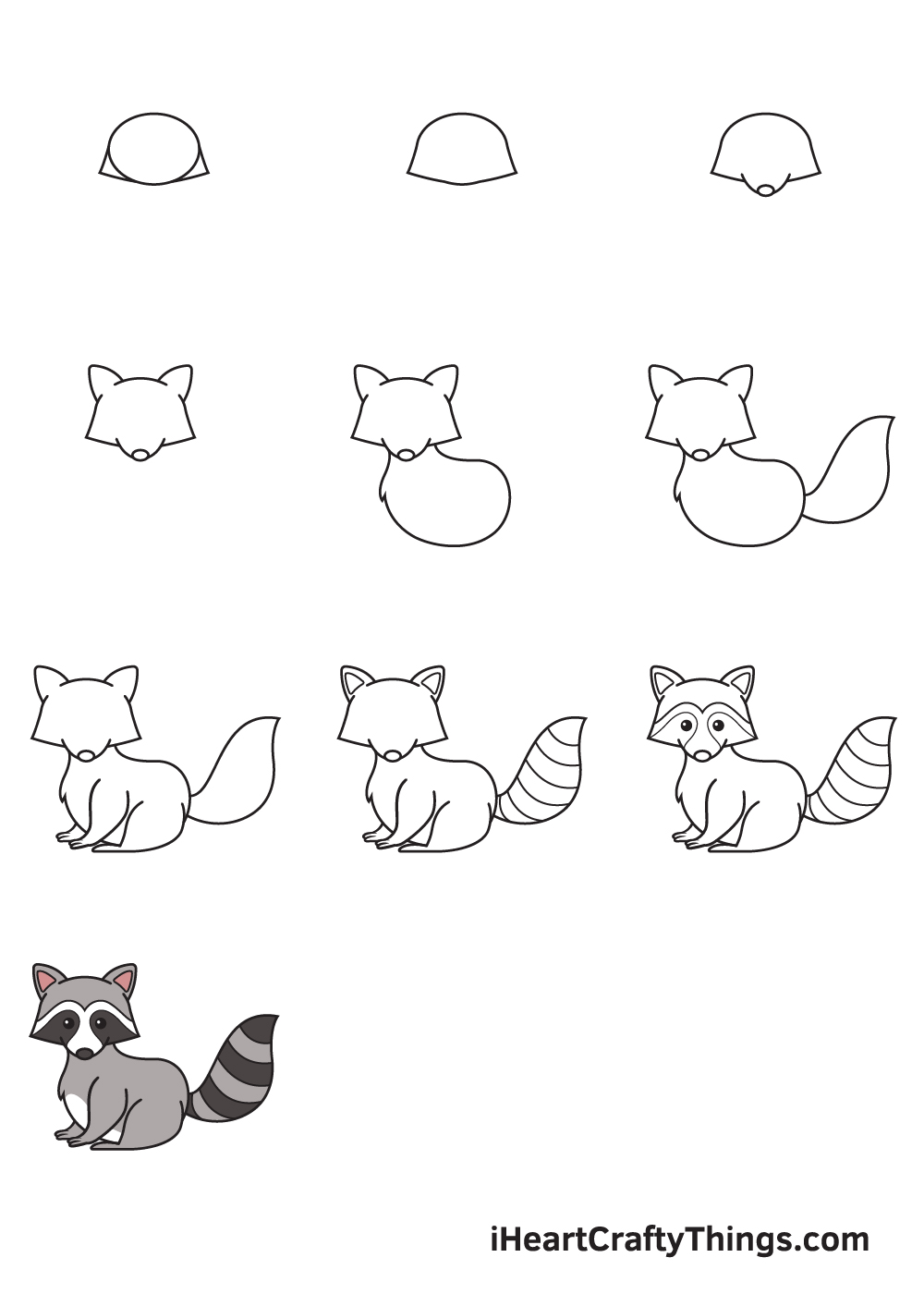 drawing raccoon in 9 steps