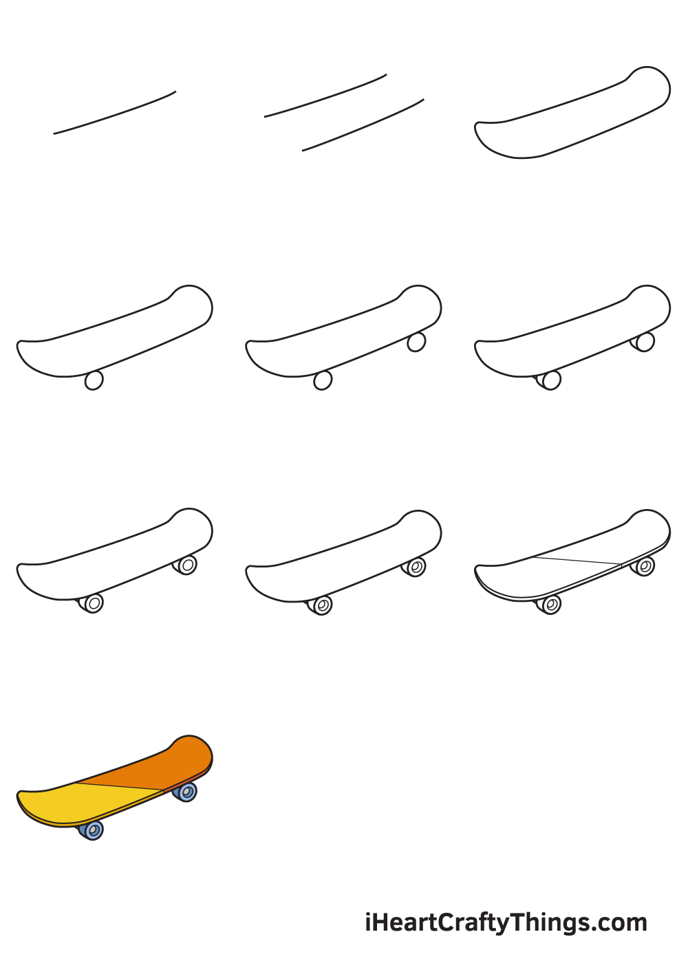 drawing skateboard in 9 steps