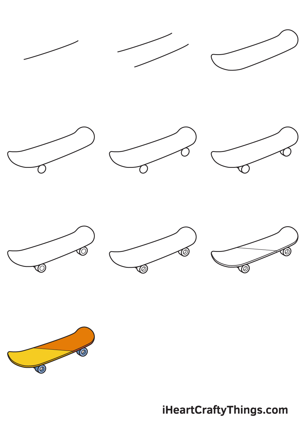 Drawing - Draw A Skateboard Step By Step