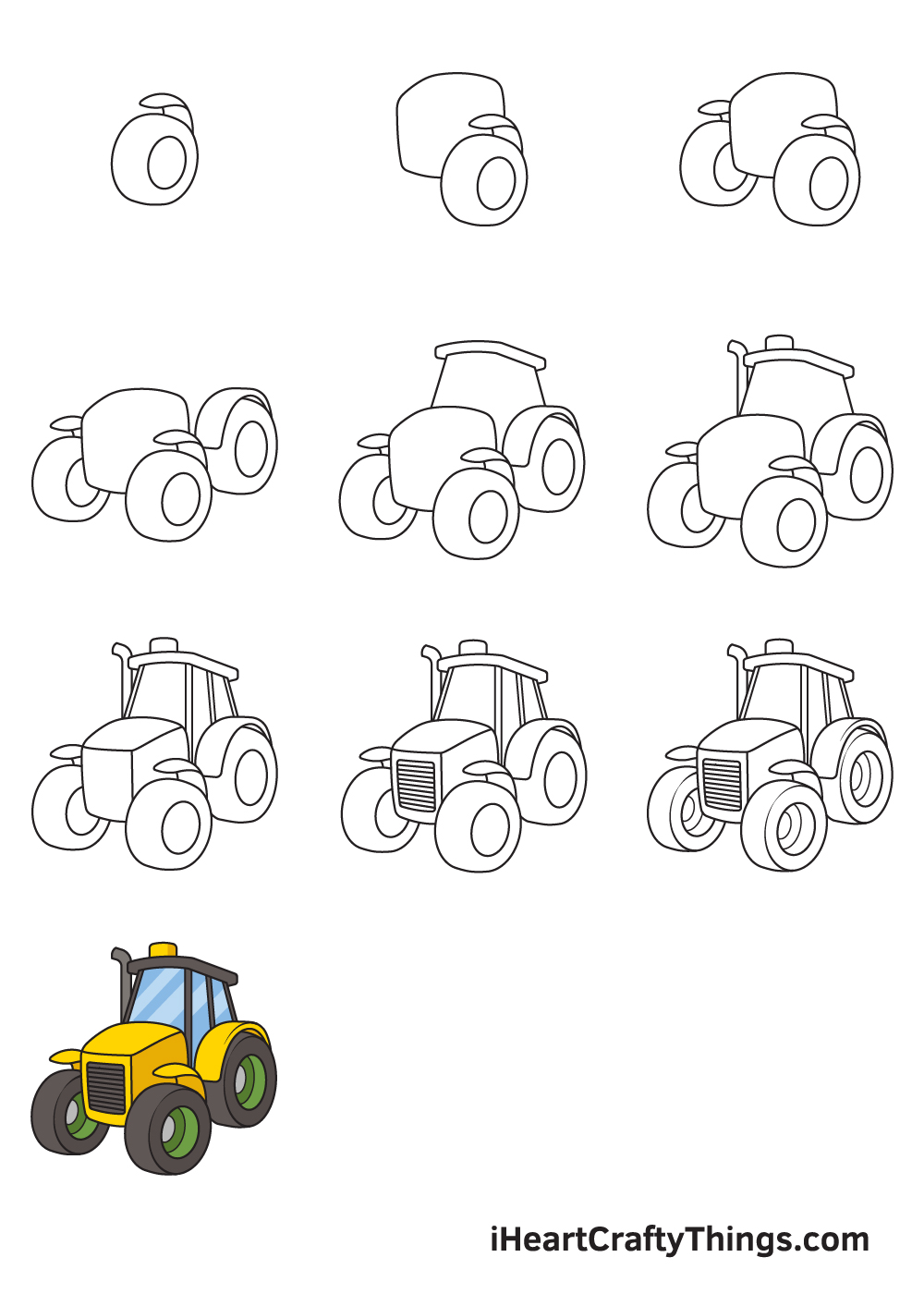 Como desenhar um trator passo a passo fácil (how to draw a tractor easy  step by step) 