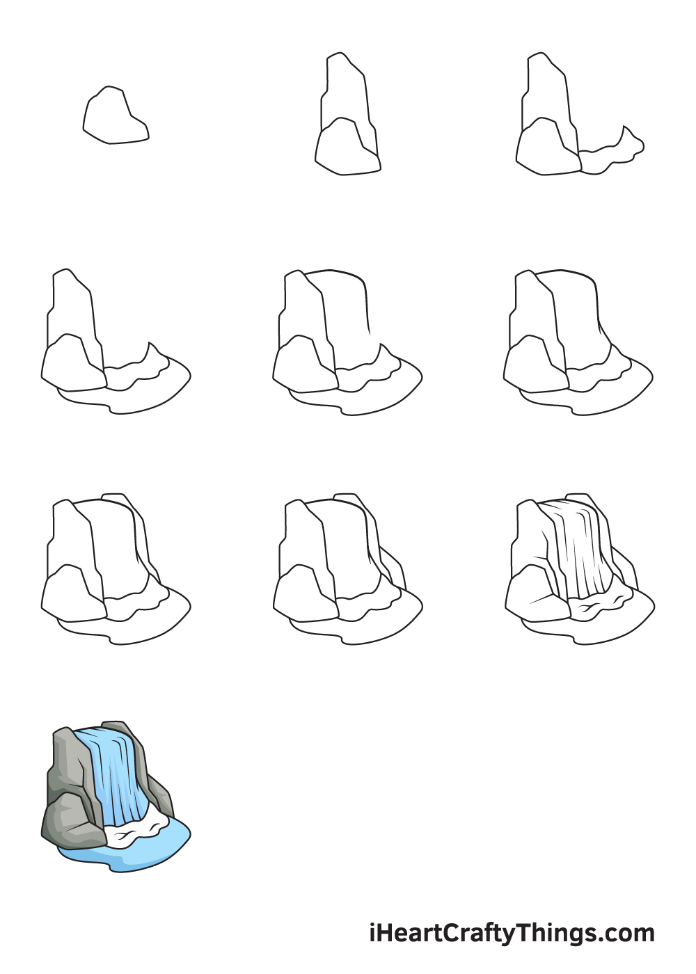 drawing waterfall in 9 steps