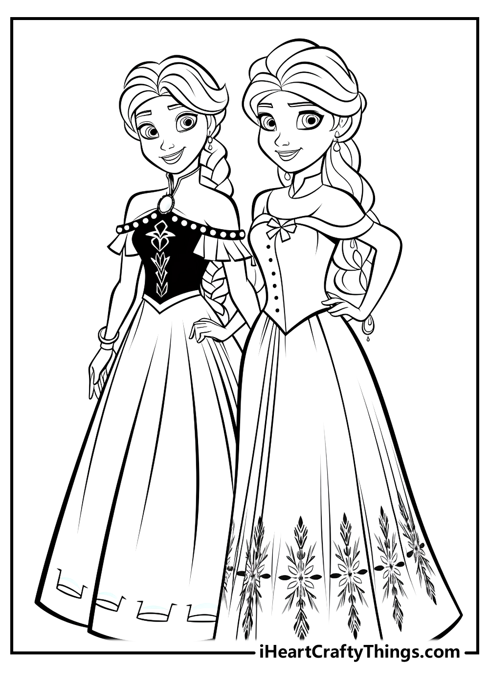 black-and-white elsa and anna coloring pages