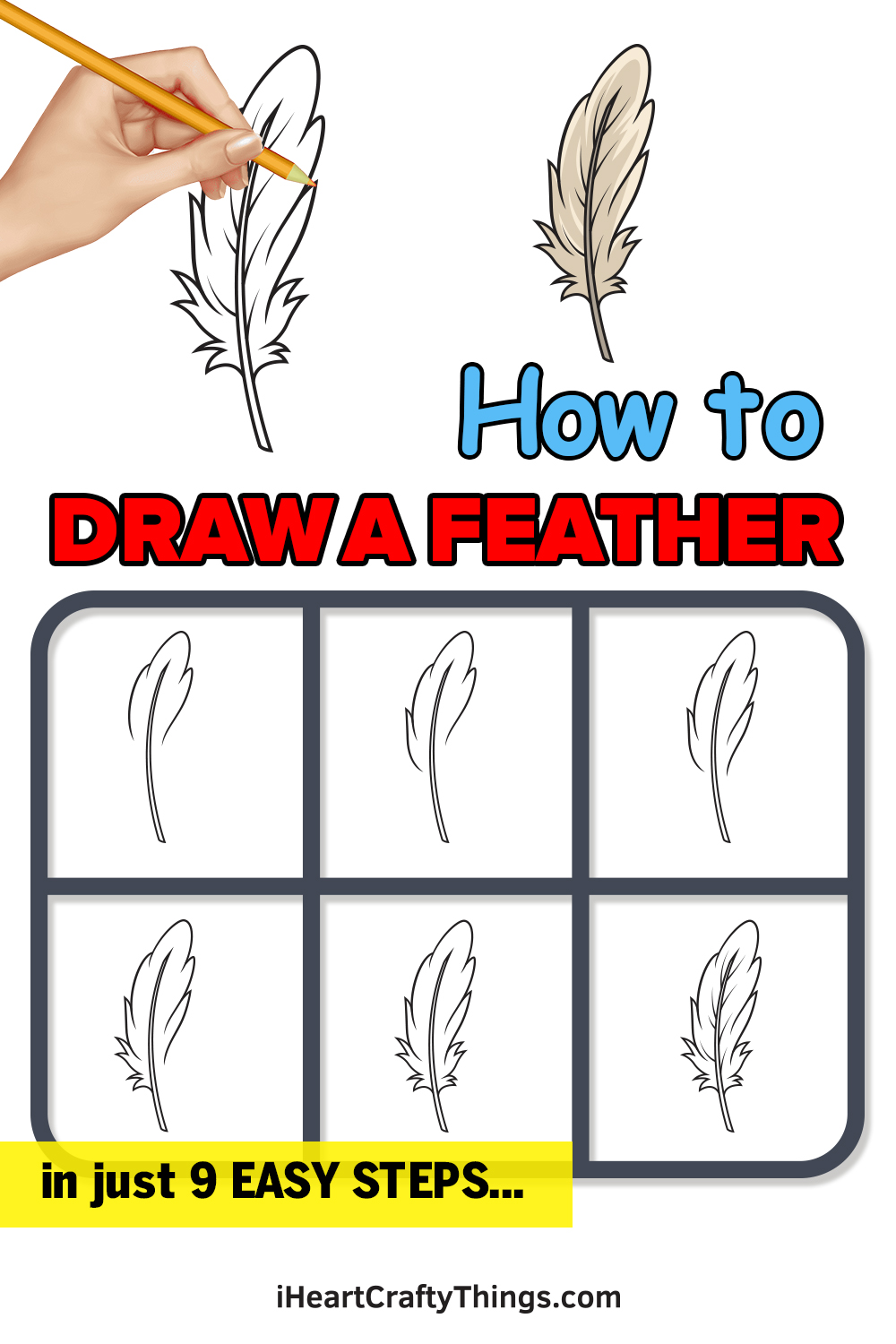 how to draw a feather step by step