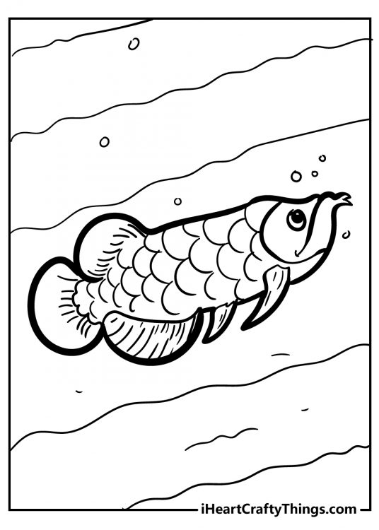 Detailed coloring picture of a fish with a lot of scales and round tail lazily going along it’s way