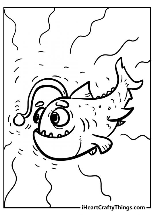 Unusual-looking angler fish swimming in a water free coloring printable for children