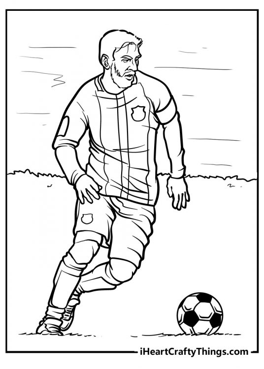 Printable pdf for children featuring mature soccer player ready to pass the ball