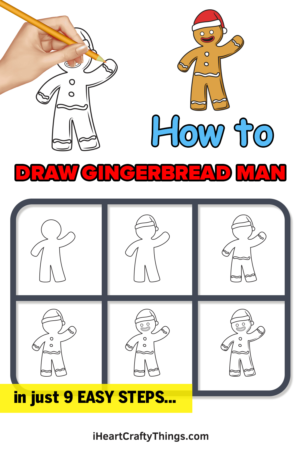 how to draw gingerbread man in 9 easy steps