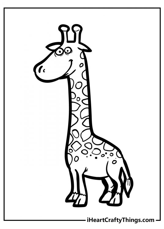 Coloring page for pre-schoolers featuring a charming and friendly looking giraffe