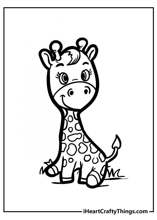 Printable image for pre-schoolers depicting cute baby giraffe with long eyelashes