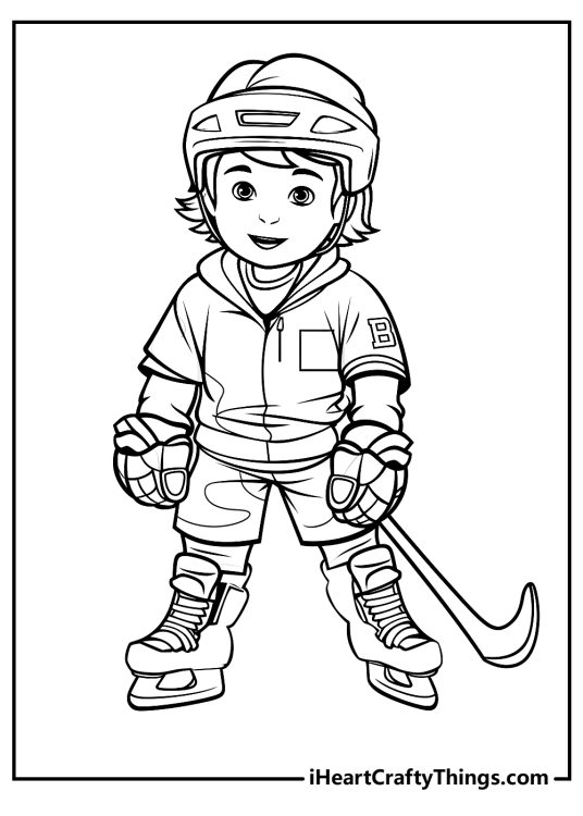 Detailed hockey-themed picture featuring a child ice hockey player wearing full gear